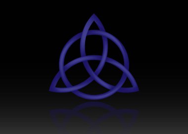 Triquetra logosu, Trinity knot, koruma için Wiccan sembolü. 3D vektör mavi Celtic üçlüsü düğüm siyah arka planda izole ayarlayın. Wiccan kehanet sembolü, antik gizli semboller