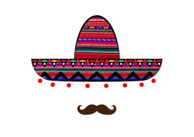 Fötr şapka ve bıyıklı simgesi şablon, izole vektör 