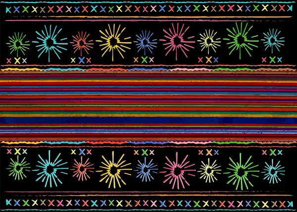 Mexikanische ethnische Stickerei, Stammeskunst ethnische Muster. bunte mexikanische Decke Streifen Folk abstrakt geometrisch sich wiederholende Hintergrund Textur, Teppich Vektor Stoff Design mehrfarbigen Hintergrund — Stockvektor