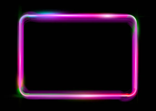 Rosa colorido neon brilhante brilhante vintage frame isolado ou preto fundo. Luz fluorescente Tubo de néon multicolorido borda retangular realista, vetor de moda luzes design modelo ilustração —  Vetores de Stock