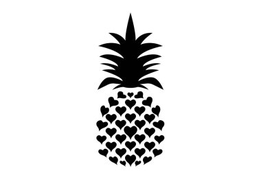 Yaprak logo simgesi ile ananas, kalp şekli tasarımı. Tropikal meyve beyaz arka plan üzerinde izole. Gıda sembolü, tatlı, egzotik ve yaz, vitamin, sağlıklı. Doğa işareti. Düz konsept