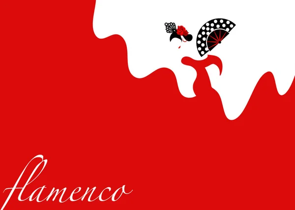 Plantilla de bailarina de flamenco, silueta sexy hermosa mujer española en vestido largo rojo con abanico plegable y peineta en pose espectacular, artista latinoamericana performer, vector de fondo de diseño de moda — Archivo Imágenes Vectoriales