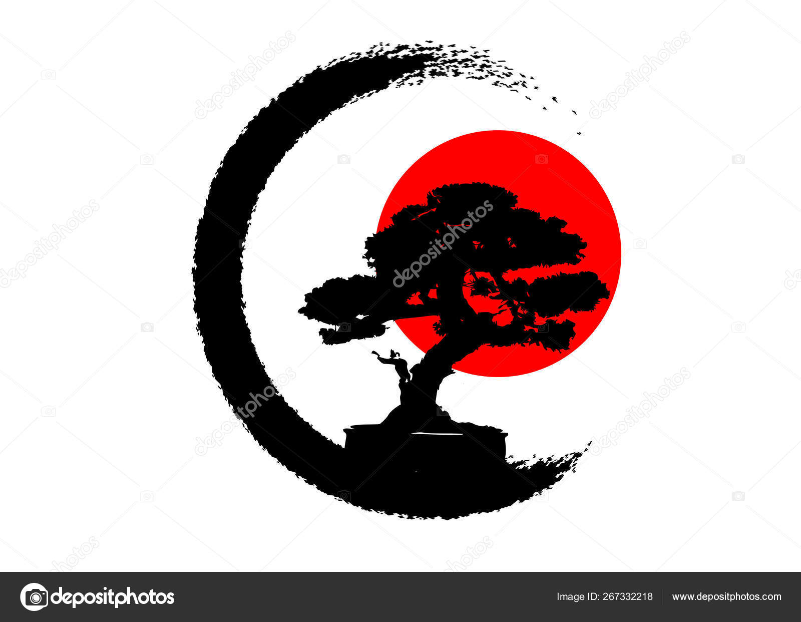 Japanese Bonsai Tree Logo Black Plant Silhouette Icons On White Background Green Ecology Silhouette Of Bonsai
