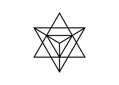Kutsal geometri. Merkaba ince çizgi geometrik üçgen şekli. ezoterik veya ruhsal sembol. beyaz arka plan üzerinde izole. Yıldız dörtyüzlü simgesi. Işık ruhu beden, wicca ezoterik kehanet 