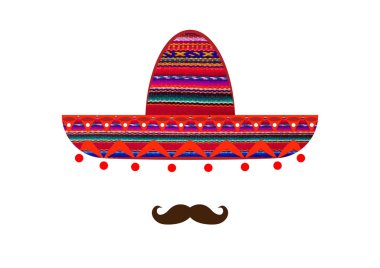 Sombrero ve bıyık simgesi şablonu, beyaz arka plan üzerinde izole vektör 