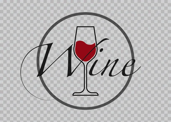 Червоне скло вино ікона, логотип келихах з текстом, скляний значок Векторні ілюстрації ілюстрація ізольований прозорий фон, наклейка кругла етикетка — стоковий вектор