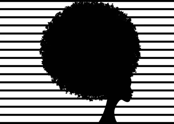 Curly afro hair, portrait African Women , dark skin female face with curly hair afro, silhouette ethnic traditional coiffure, hairstyle concept, vector isolated or striped background — Stock Vector