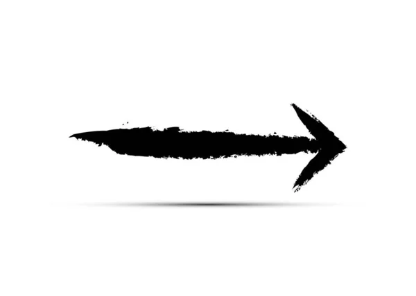 Flèche noire isolée sur fond blanc. Brosse Grunge Style AVC avec ombre, logo vectoriel icône concept de vitesse — Image vectorielle