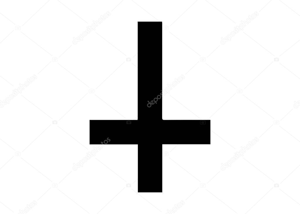 The Cross of Saint Peter or Petrine Cross is an inverted Latin cross traditionally used as a Christian symbol, but in recent times also used as an anti-Christian symbol. Vector isolated on white
