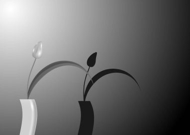 Parlak gri renkli arka plan monokrom siyah ve beyaz karşı lale döküm gölgeler Natürmort , vektör moda illüstrasyon beyaz ışıklar ile ton şablonu yumuşak ton izole