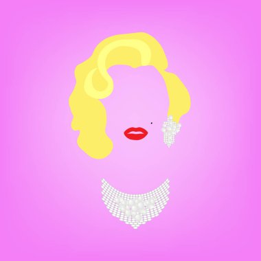 Floransa, İtalya - 10/10/2018 : Marilyn Monroe portre moda sarışın kadın değerli mücevherler, inci ve elmas, vektör pembe arka plan izole