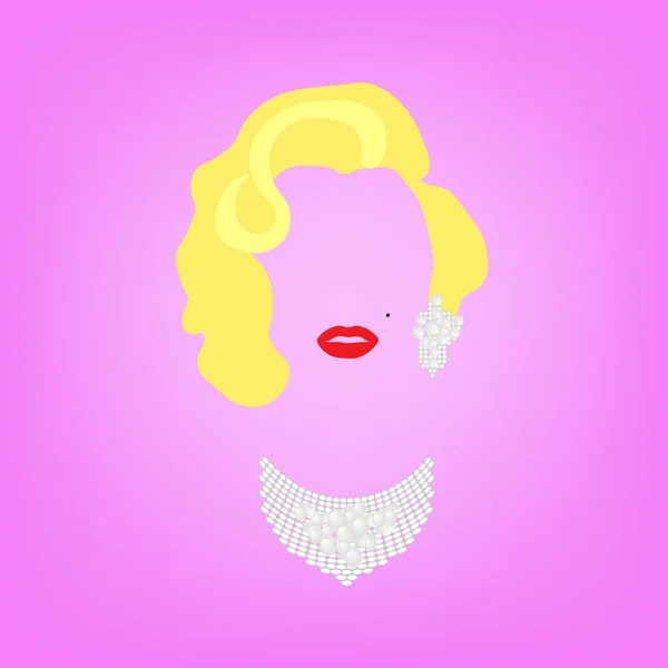 Florens, Italien-10/10/2018: Marilyn Monroe porträtt mode blond kvinna med dyrbara juveler, pärlor och diamanter, vektor isolerad på rosa bakgrund — Stock vektor