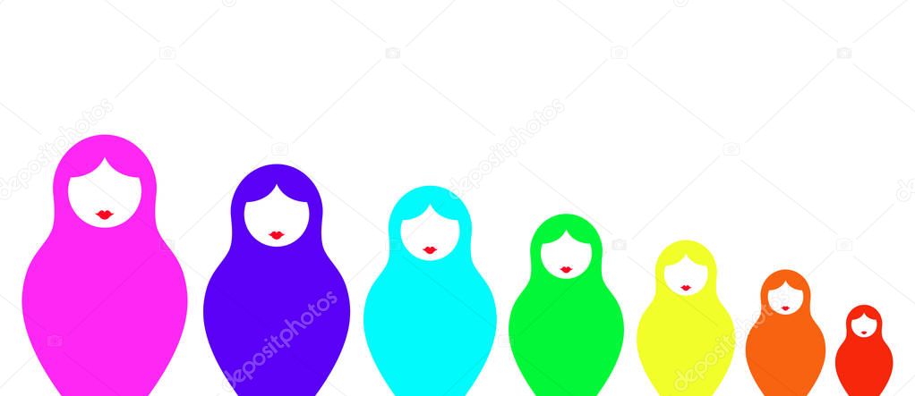Russian nesting dolls matrioska, set icon colorful symbol of Russia, rainbow color. Colorful set fashion style, vector isolated on white background