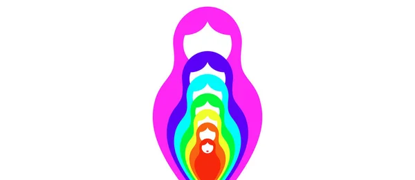 Poupées de nidification russes matrioska, icône ensemble symbole coloré de la Russie, couleur arc-en-ciel. Ensemble coloré style de mode, vecteur isolé sur fond blanc — Image vectorielle