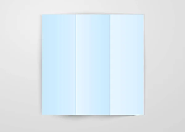 Drie keer gevouwen licht blauw papieren vel geplaatst op witte achtergrond. Vierkante kaart template ontwerp vector geïsoleerd met schaduw — Stockvector