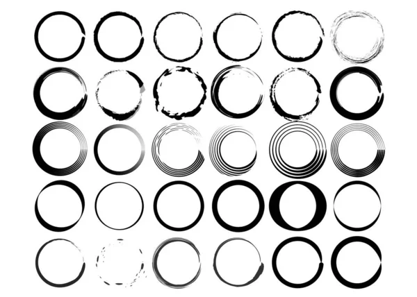 Conjunto vectorial de cepillo de círculo grunge aislado o fondo blanco — Archivo Imágenes Vectoriales