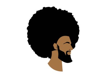 afro kıvırcık tasarımlı siyah adam portresi, Berber dükkanı ve saç modeli. Sakallı, bıyıklı ve favorili sağlıklı sportif genç siyah adam. Beyaz arka plan üzerinde raper izole avatar