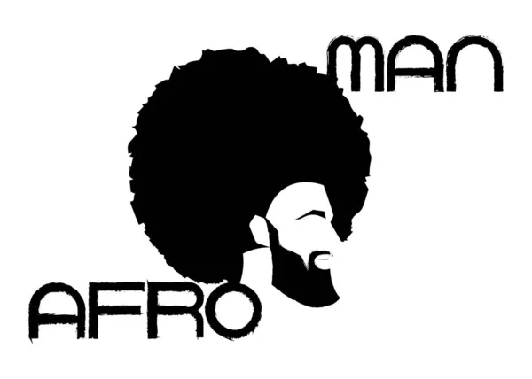 Retrato homem preto com design afro encaracolado, barbearia e penteado. Saudável desportivo jovem negro com barba, bigode e costeletas. Logo ícone Afro Man texto avatar isolado no fundo branco — Vetor de Stock