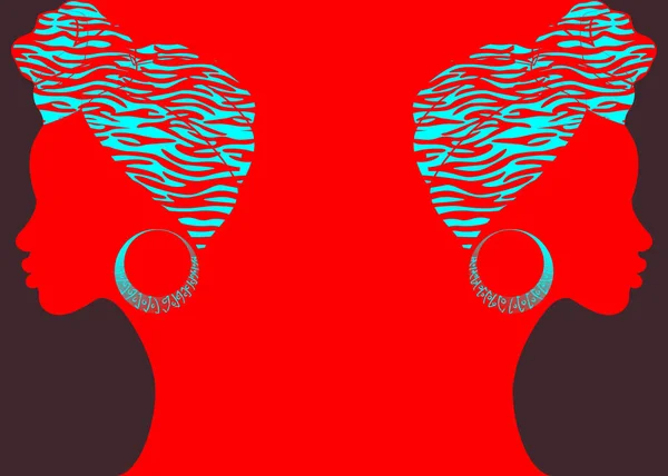 Fondo Afro Rojo. Concepto de peinado con hermosa chica, silueta vectorial de mujeres negras. Concepto de diseño para salones de belleza, spa, folleto de plantillas, cosméticos, moda y belleza — Vector de stock