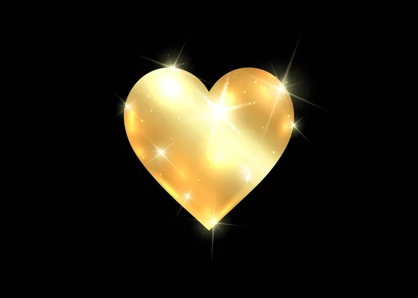 Ícone de coração dourado. Isolado coração dourado sobre um fundo preto. Modelo de cartão feliz dia dos namorados, conceito de jóias preciosas. Ilustração de vetor de luxo premium — Vetor de Stock
