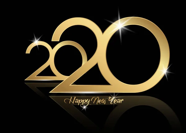 2020 新年快乐与金色纹理，现代背景，矢量隔离或黑色背景，日历和贺卡或圣诞主题豪华黄金邀请元素 — 图库矢量图片