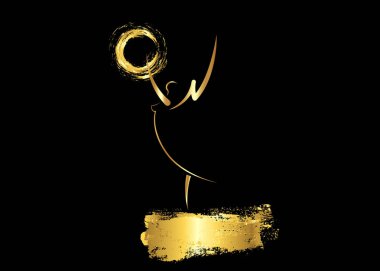 Ulusal televizyon, sanat ve bilim akademisi. Altın yıldız ödül kavramı, Siluet heykel ikonu. Filmler ve sinema sembol stok, Akademi Emmy ödül vektör izole veya siyah arka plan 