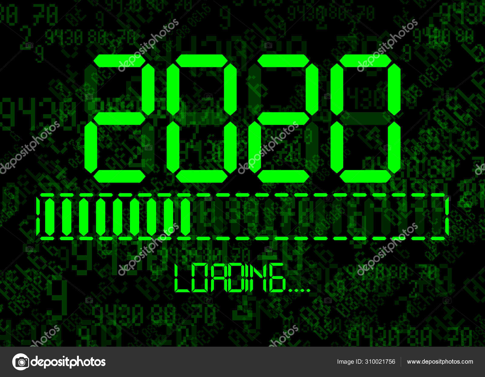 Happy New Year 2020 With Loading Icon In Flat Green Led Neon