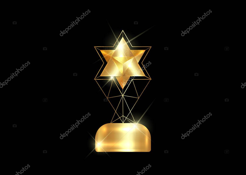Gold star trophy award concept, vector isolated or black background