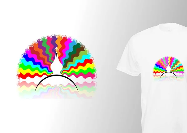 Kleurrijke pauw staartafdruk. Stijlvol t-shirt en kleding modern design met mode multicolor peafuil, vector geïsoleerd. Mondiale stalen, Design Templates, Ideeën en Inspiratie voor afdrukken — Stockvector