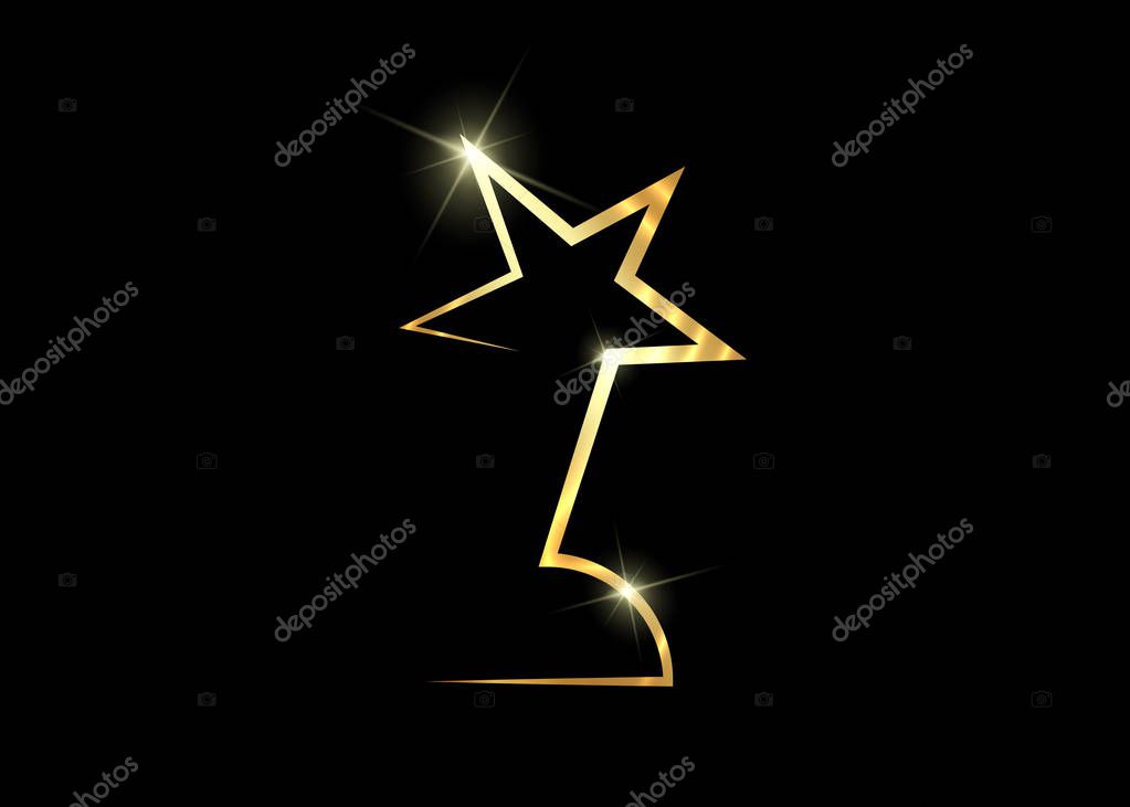 HOLLYWOOD  Movie PARTY Gold STAR AWARD Statue Prize Giving Ceremony. Golden stars prize concept, Silhouette statue icon. Films and cinema symbol stock, Academy award vector isolated or black background