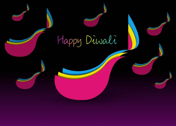 Happy Diwali Celebration in Paper Cut Projekt graficzny indyjskich lamp olejnych Diya Flat Design. Kolorowy Festiwal Światła. Wektor izolowany na czarnym tle — Wektor stockowy