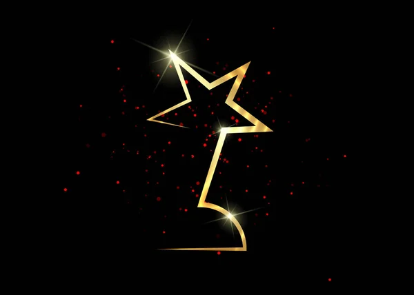 Gold star award concept, vecteur isolé sur fond noir et scintillant rouge — Image vectorielle