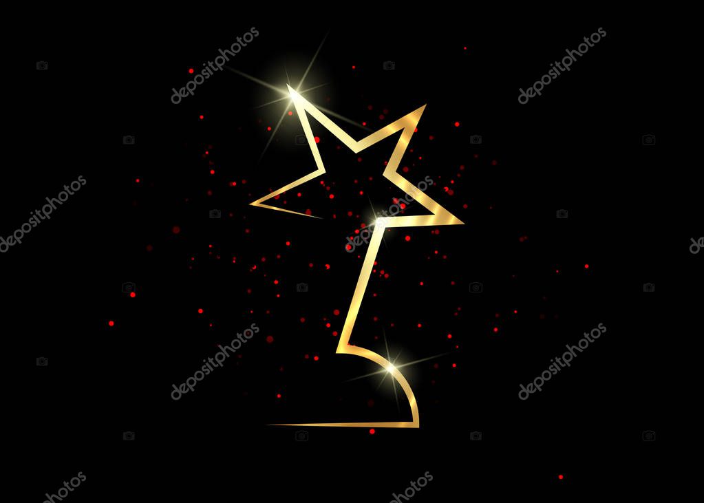 Gold star award concept, vector isolated on black background and red glittering