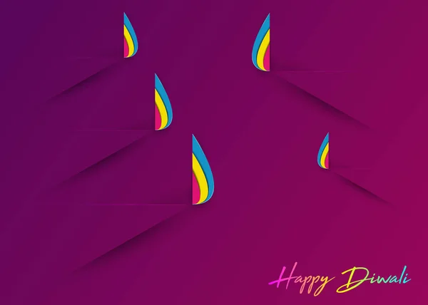 Modèle Happy Diwali Celebration en conception graphique de coupe de papier des lampes à huile indiennes Diya, design plat moderne. Festival coloré des lumières. Découpe de papier vectoriel art style fond — Image vectorielle