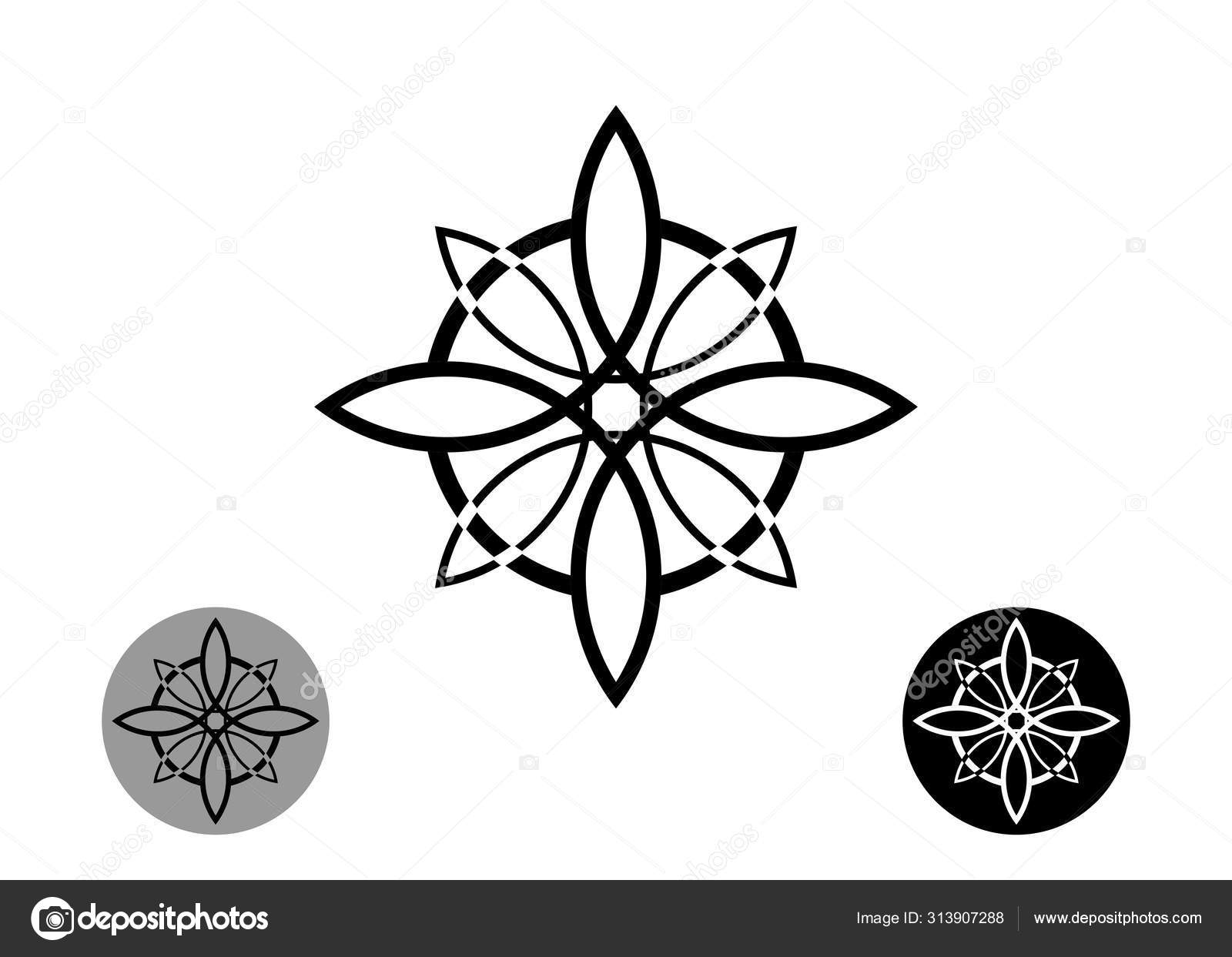 Sacred Flower Celtic Like Style Linear Star With Circle Symbol Linear Knot Logo Wiccan Symbol For Protection Mystical Geometry Set Wicca Ancient Occult Divination Icon Vector Isolated On White Stock Vector Image