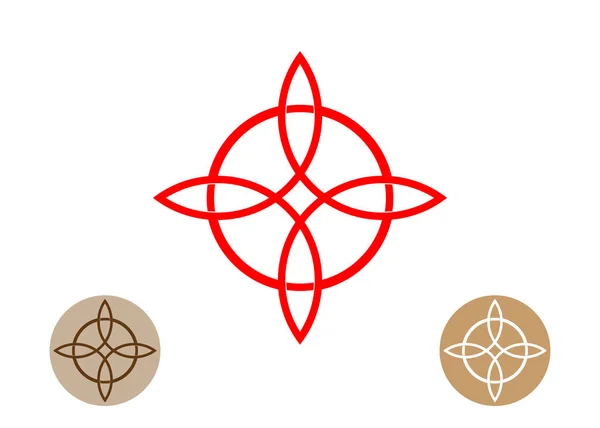 원 모양의 무늬가 있는 스타일의 선형 스타처럼요. 선형 매듭 로고, 빨간 트리니티 매듭, 보호를 위한 위카 상징. 벡터 켈트 삼 위 일체 매듭은 흰색에 분리되어 있다. 주술에 사용 된 고대 신비술 의상 (像) — 스톡 벡터