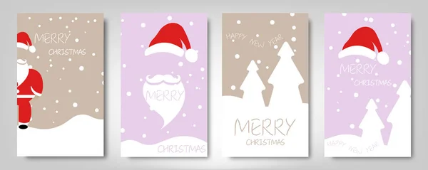 Conjunto de tarjetas de Navidad. Feliz Navidad y Feliz Año Nuevo saludo con lindo vector de letras de Santa Claus. Estilo de color de tarjetas de moda — Vector de stock