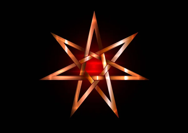 Estrella de siete puntos o septagrama, conocido como heptagrama. Metal bronce elfo o estrella de hadas, magia o brujería wicca símbolo de heptagrama. Signo místico del heptágono. Brujas runas, símbolos de adivinación wicca — Archivo Imágenes Vectoriales