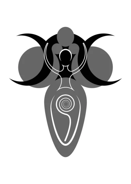 나선형 다산의 여신, 위 칸의 이교도 상징, 삶, 죽음, 그리고 재생의 나선주기. 위카 어머니 지구 성적 출산의 상징인 벡터 문신 아이콘 흰색 배경에 분리 — 스톡 벡터