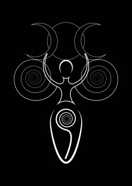 spiral goddess of fertility, Wiccan Pagan Symbols, The spiral cycle of life, death and rebirth. Wicca mother earth symbol of sexual procreation, vector tattoo sign icon isolated on black background clipart