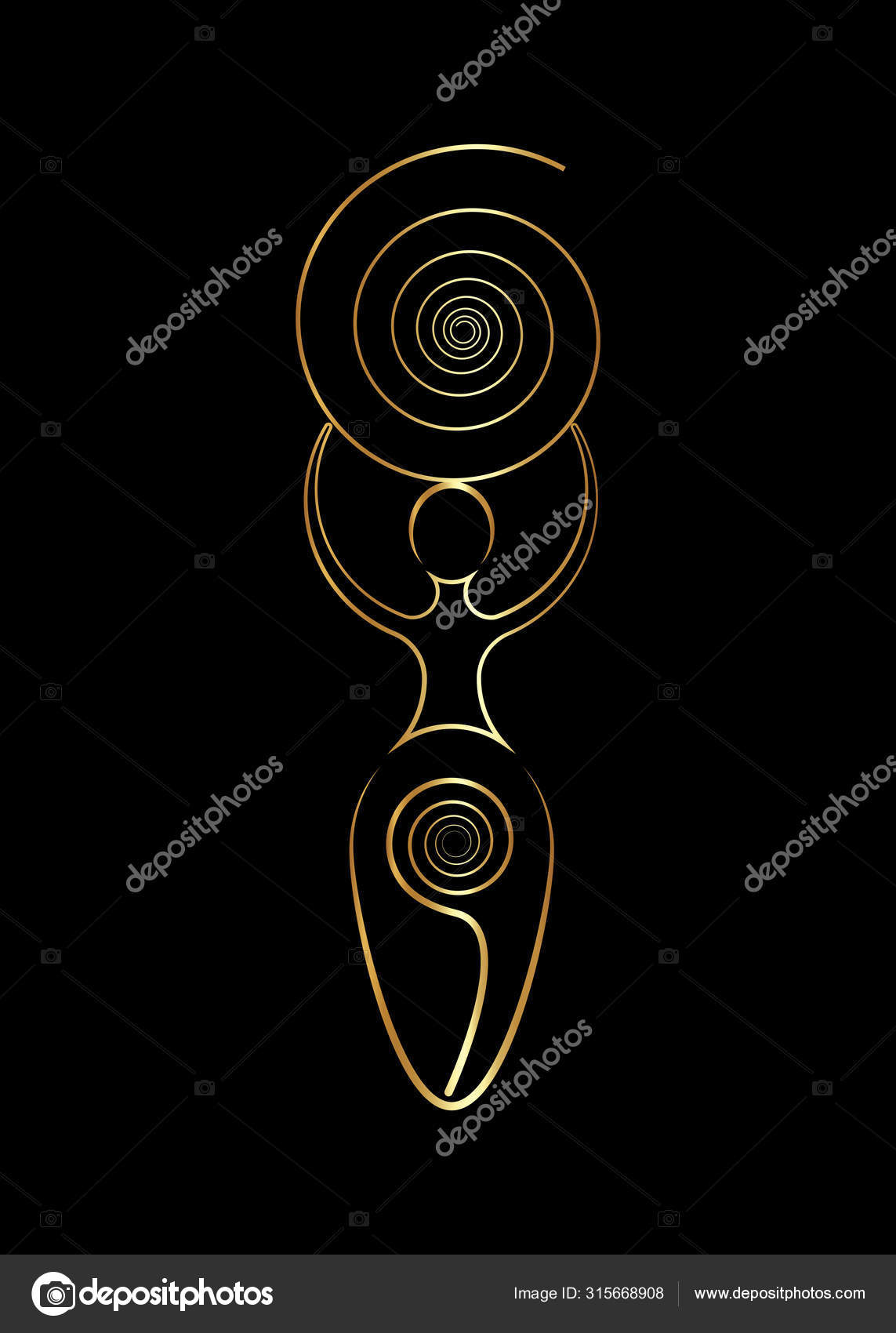 Download Spiral Goddess Of Fertility Wiccan Pagan Symbols The Spiral Cycle Of Life Death And Rebirth Wicca Woman Mother Earth Symbol Of Sexual Procreation Gold Vector Tattoo Sign Icon Isolated On Black