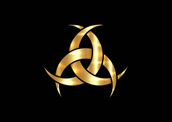 Złoty godło Diane De Poitiers, trzy przeplatane półksiężyc. Symbol religii, ikona Odyna. Złoty luksusowy celtycki święty kwiat Wikańska wróżba, tatuaż plemienny znak izolowany na czarnym tle — Wektor stockowy