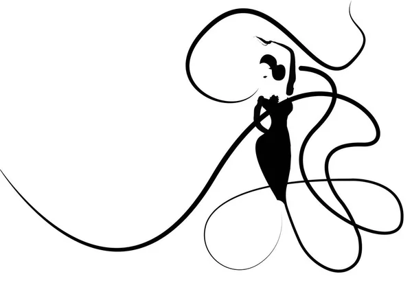 Mooie logo jonge vrouw Spaanse Flamencodanser dansen flamenco. Traditionele en elegante Spaans in lange kleren. Voor de brochure, kaart, sjabloon, dansschool. Vector geïsoleerd of witte achtergrond — Stockvector
