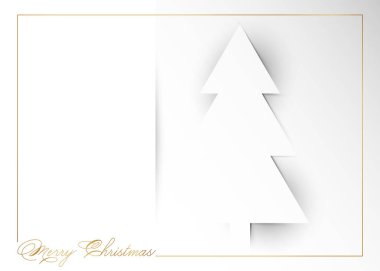 Beyaz Arkaplanda Beyaz Noel Ağacı kağıt kesim stili, Düz Tasarım. Mutlu Noeller vektör illüstrasyonu