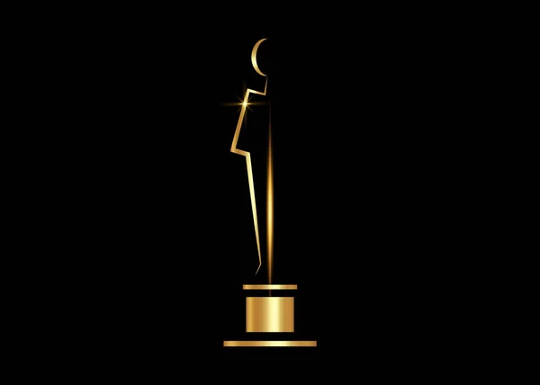 ブラックを背景に金のトロフィーアイコンが孤立 ゴールデンアカデミー賞のアイコン 映画や映画のシンボル賞のコンセプト ベクターイラスト — ストックベクタ