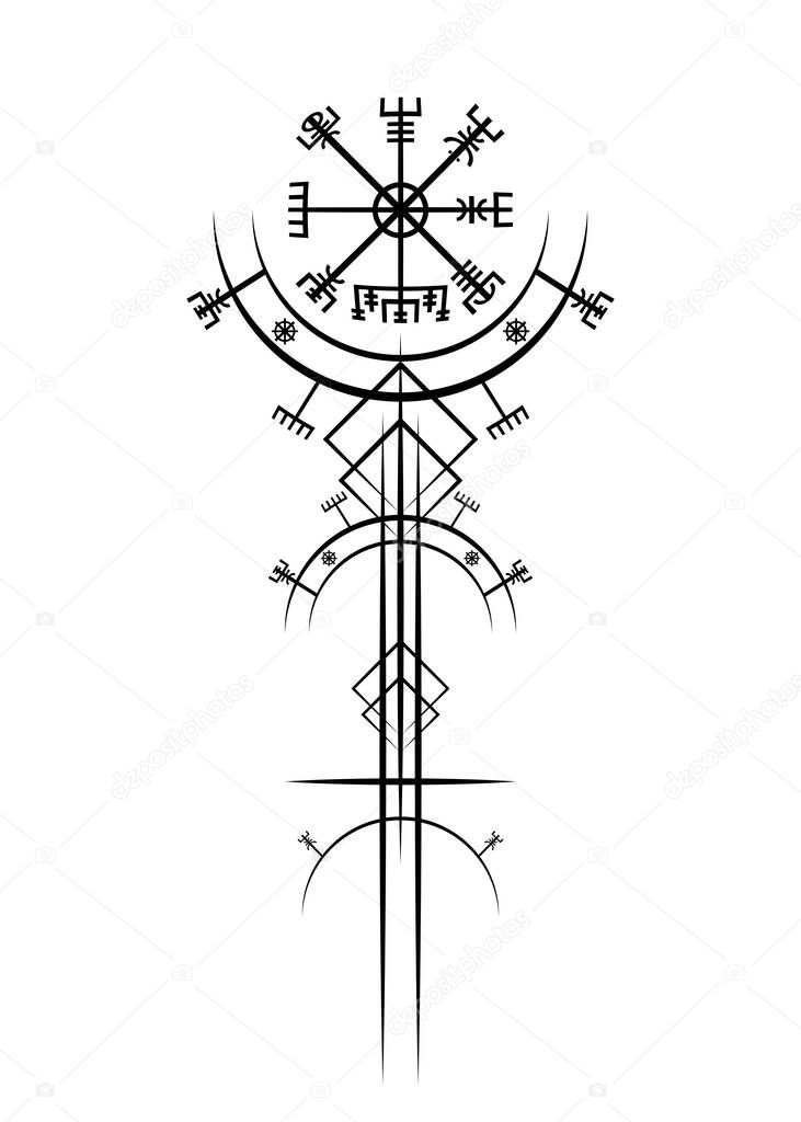 Magic ancient viking art deco, Vegvisir magic navigation compass ancient. The Vikings used many symbols in accordance to Norse mythology, widely used in Viking society. Logo icon Wiccan esoteric sign