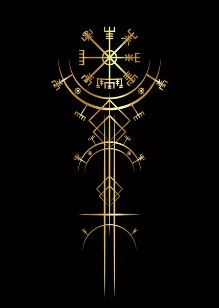 Magia Antiga Viking Art Deco Golden Vegvisir Bússola Navegação Mágica —  Vetores de Stock