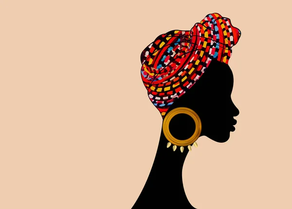 Portret Mooie Afrikaanse Vrouw Shenbolen Ankara Headwrap Vrouwen Afro Traditionele — Stockvector