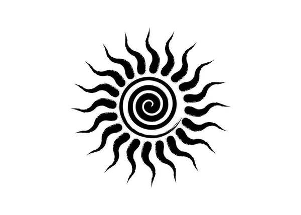Zwarte Tribal Sun Tattoo Sonnenrad Symbool Zonnewiel Teken Zomer Icoon — Stockvector