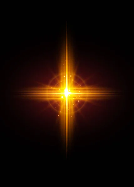 光の十字 キリスト教の黄金のフレームのシンボルと光沢のある十字 希望と信仰の象徴 黒を基調としたベクトルイラスト — ストックベクタ
